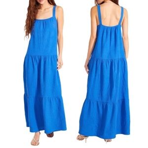 BB Dakota Steve Madden Arianna Sleeveless Tiered Maxi Dress Blue Cotton Medium